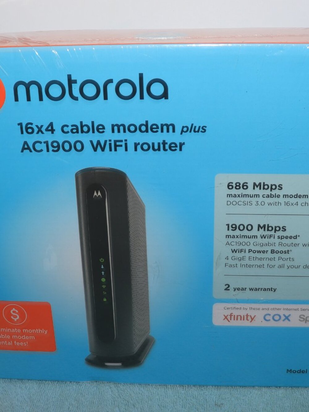 NIB Motorola AC1900 WiFi Router & 16x4 Cable Modem MG7550